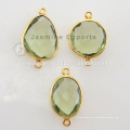 925 Sterling Silver Vermeil Gold Plated Green Amethyst Bezel Set Conectores